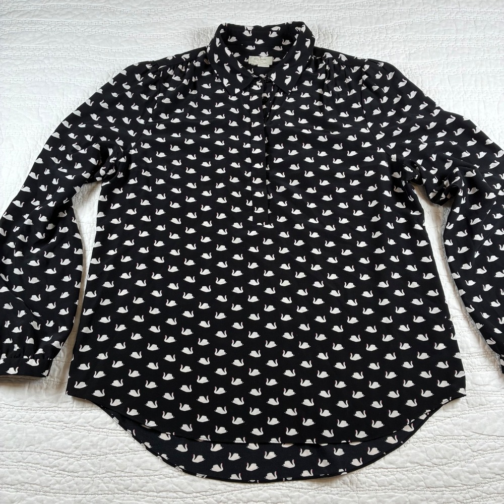 Kate Spade NY Swan Print On Pointe Long Sleeve Silk Blend Blouse XL no tag Chic
